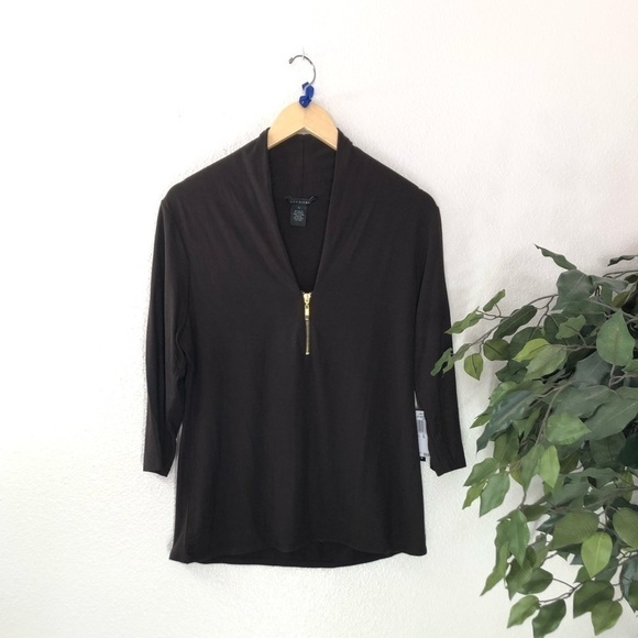 Grace Elements Brown Quarter Zip Top - Picture 1 of 5